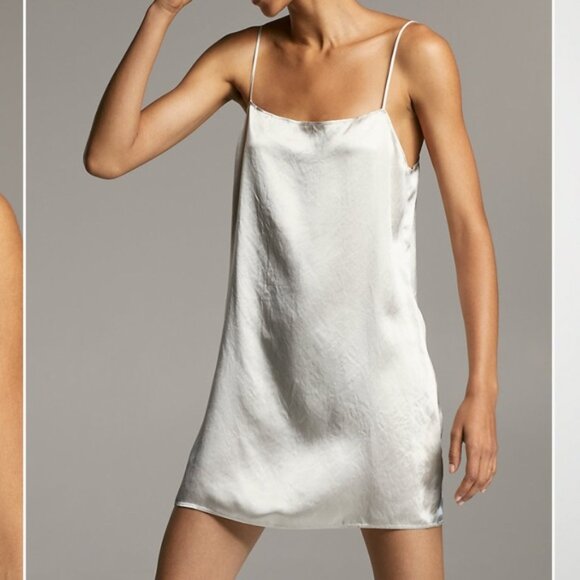 Aritzia Babaton Beck Satin Slip Mini Dress Silver Pearl Grey Size Medium - Picture 4 of 10